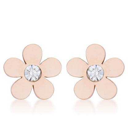 Daisy 0.3ct CZ Rose Gold Stainless Steel Flower Stud Earrings